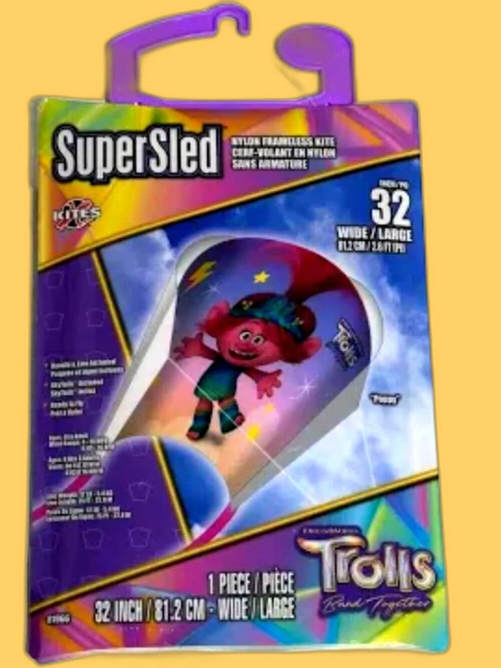 TROLLS QUEEN POPPY SuperSled X KITES Nylon Frameless Kite 32 Inch NEW